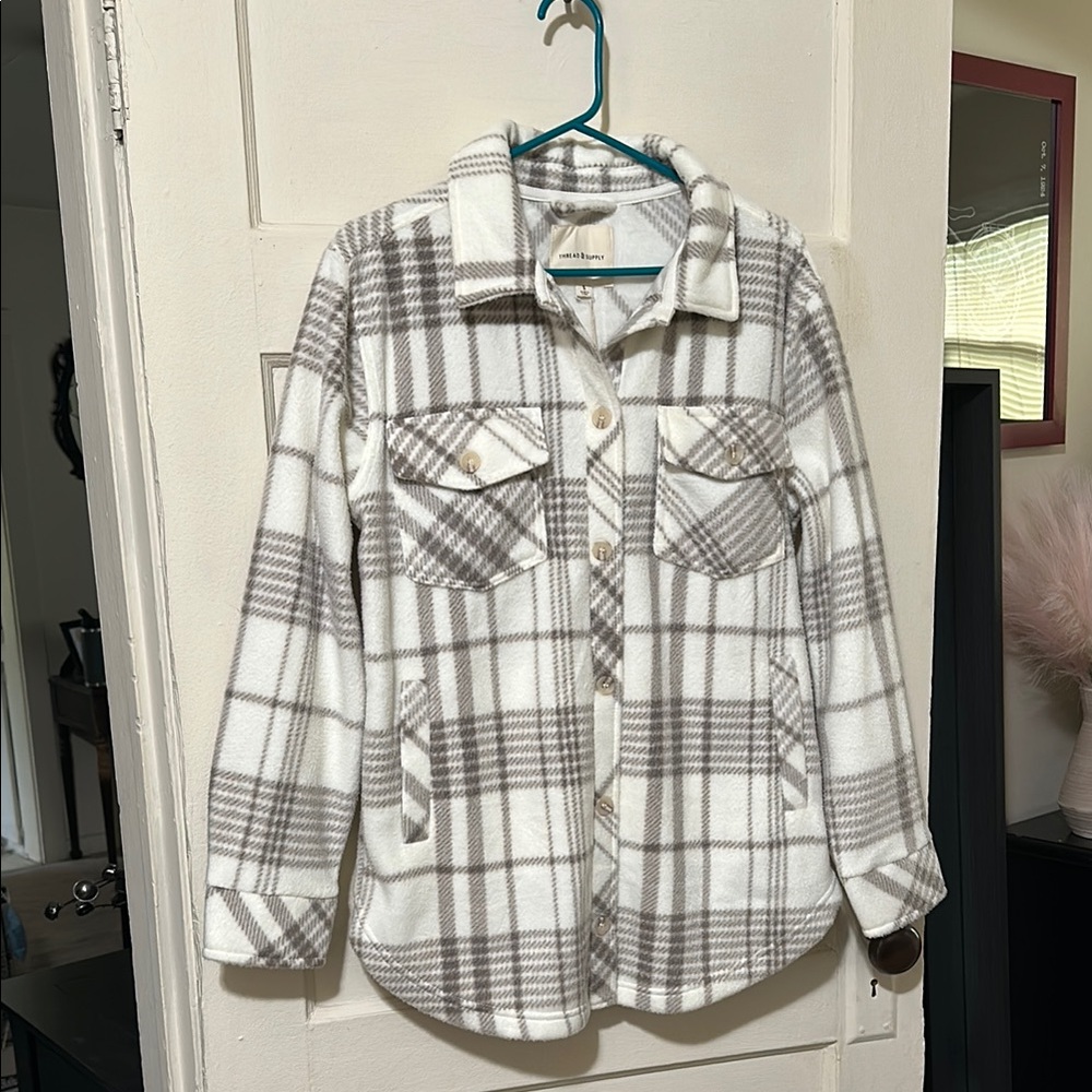Thread & Supply Gray and White Button Shacket